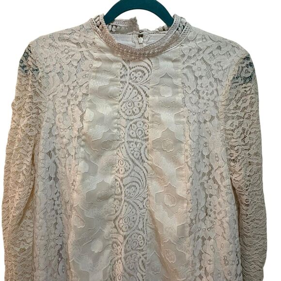 HD In Paris Dress Womens Medium White Lace Long Sleeve High Neck Shift Party - Picture 3 of 8